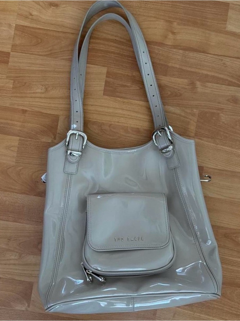 Ted Baker Light Beige Patent Tote with Front Pocket new with tags!